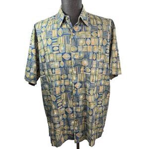 Tori Richard Tropical Leaves Mosaic Short‎ Sleeve Cotton Lawn Shirt Mens Size XL